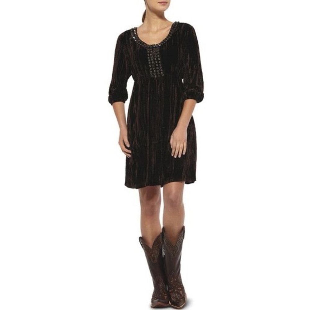 Ariat Black Velvet Scoop-Neck Mini Dress with Embellished Yoke